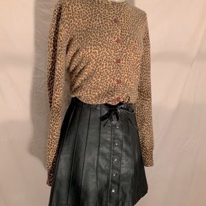 FREE PEOPLE BLACK PLEATED LEATHER SKIRT